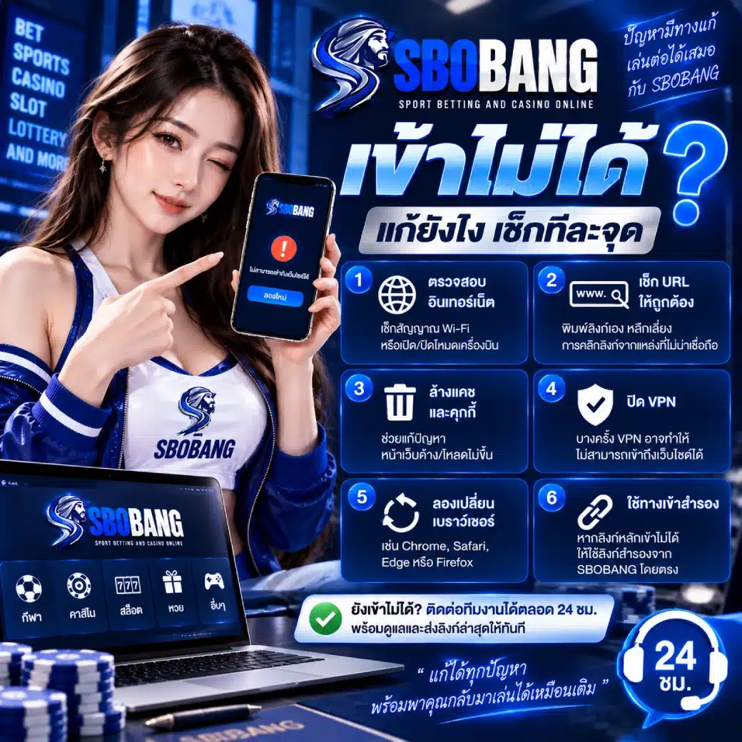 SBOBANG เข้าไม่ได้แก้ยังไง เช็กทีละจุด